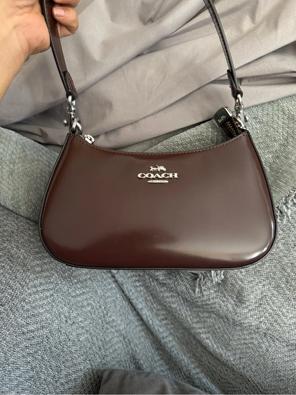 Coach Terri mini Leather Shoulder Bag - Dark Brown - Picture 7 of 9